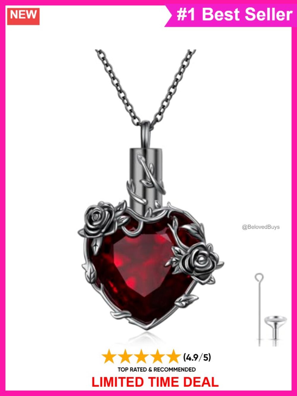 925 Sterling Silver Heart Urn Necklace Ashes Keepsake Memorial Pendant
